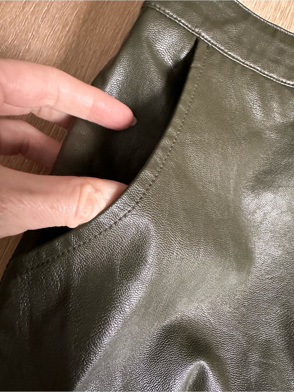 Women's Olive Green Faux Leather Skirt - Picture 4 of 4